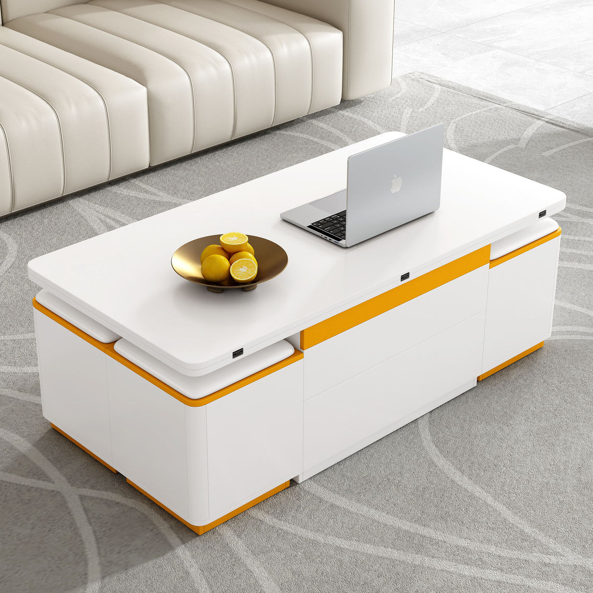 Lift Top Coffee Table With 4 Storage Stools