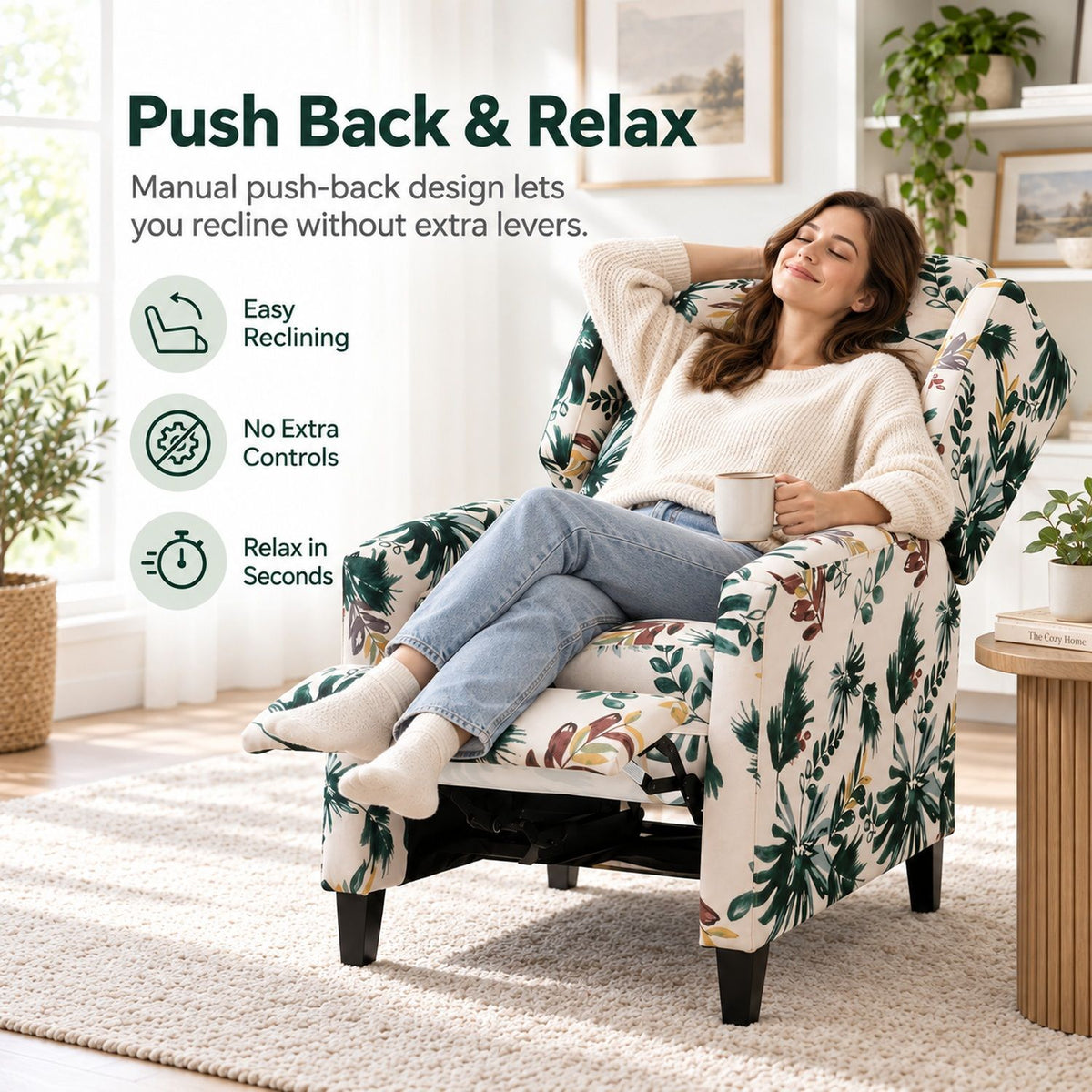 Wingback Recliner Chair With Padded Arms - Green