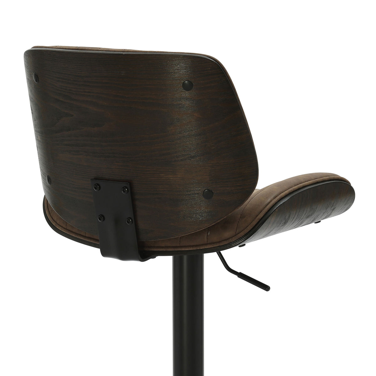 Brock - Adjustable Swivel Curved Back Wood Bar Stool With Faux Leather Seat - Black Base