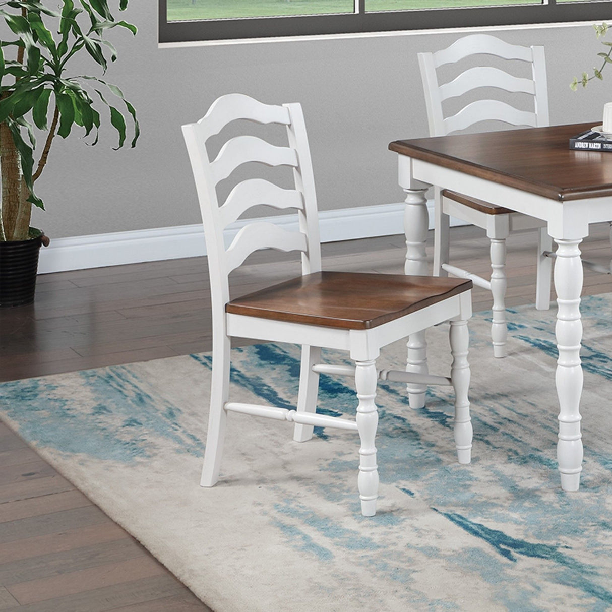 5 Piece Dining Set With Table And Ladder Back Chairs - Oak / White