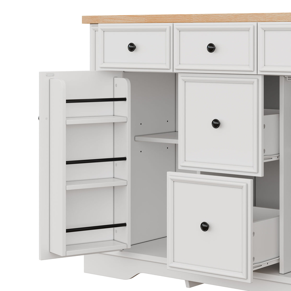 Sideboard Buffet Cabinet With 5 Drawers, 2 Cabinets, Adjustable Shelves, Kitchen Console Table For Dining Room - White