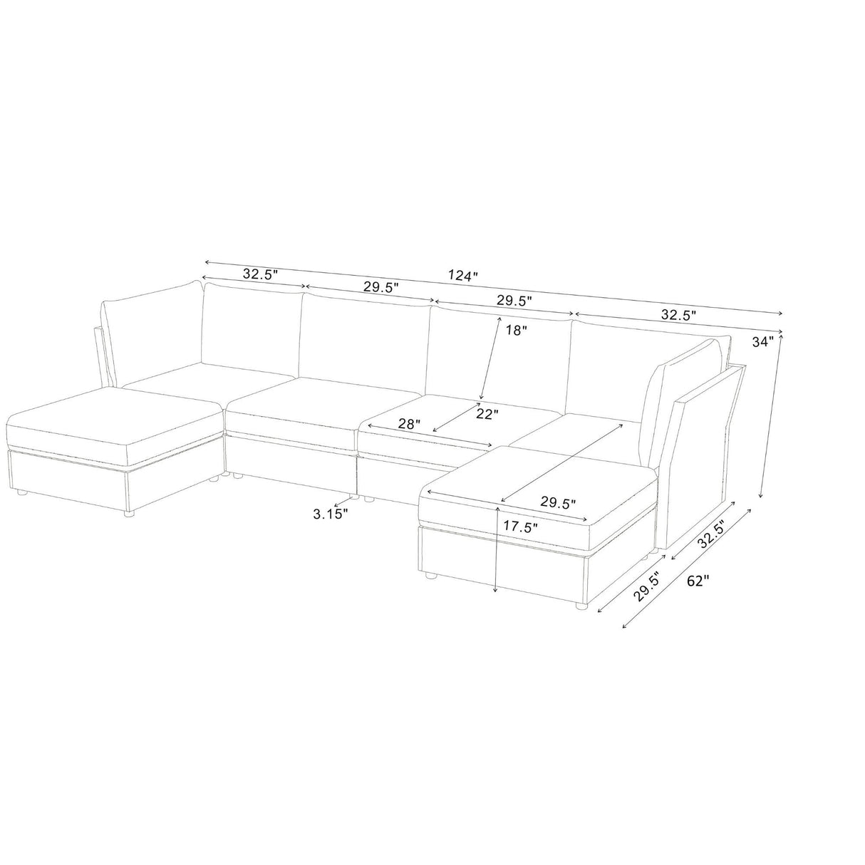 Upholstered Modular Sectional With Custom Configuration And Removable Cushions
