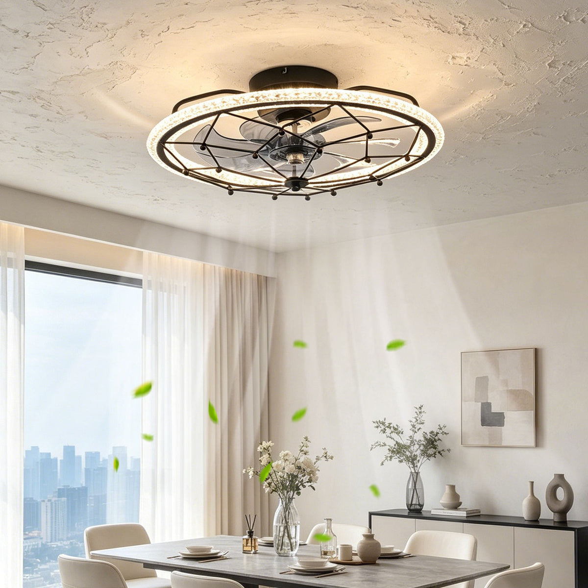 Caged Ceiling Fan With Remote Control Lights, 6 Speeds, 3 Color Temperature LED - Antique Black