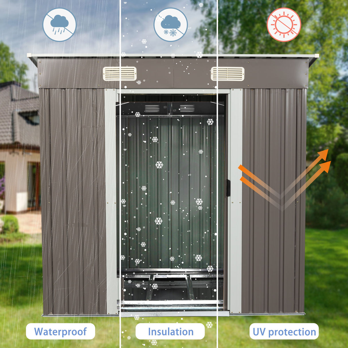 Outdoor Metal Storage Shed Garden Building Weather Resistant Iron 6x5ft