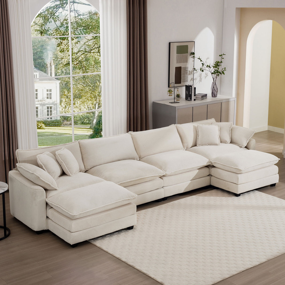 Modern Oversized Modular Cushion Sofa With Ottoman, Low Back, Deep Seating Sofa Set