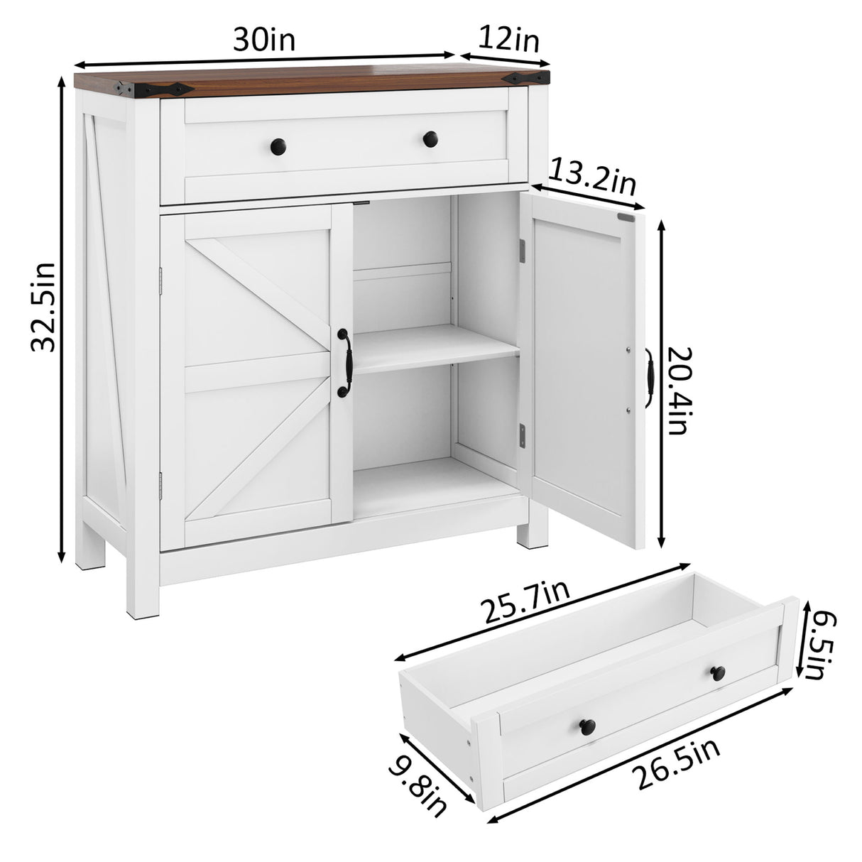 Farmhouse Storage Cabinet Kitchen Sideboard with Drawer Wood 30x32.5in