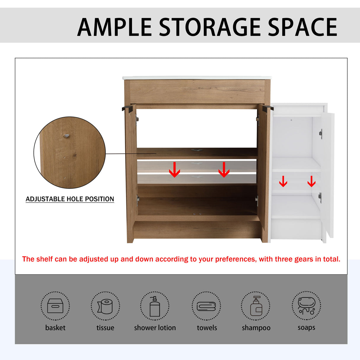 Freestanding Bathroom Vanity With Sink And Storage Cabinets, Soft Closing Doors