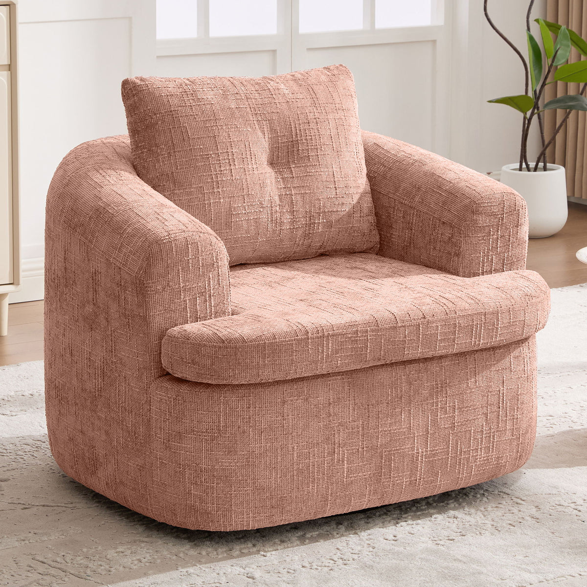 Modern Swivel Barrel Chair With Dual-Layer Cushion