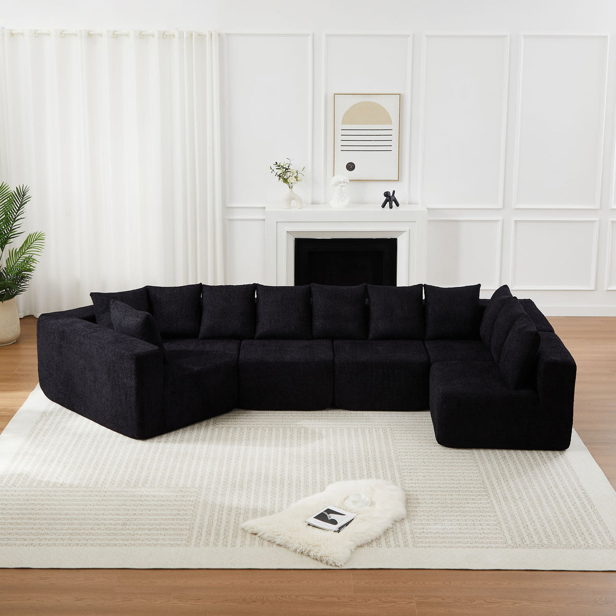 L - Shaped Modular Sofa With Deep Seat And 11 Pillows