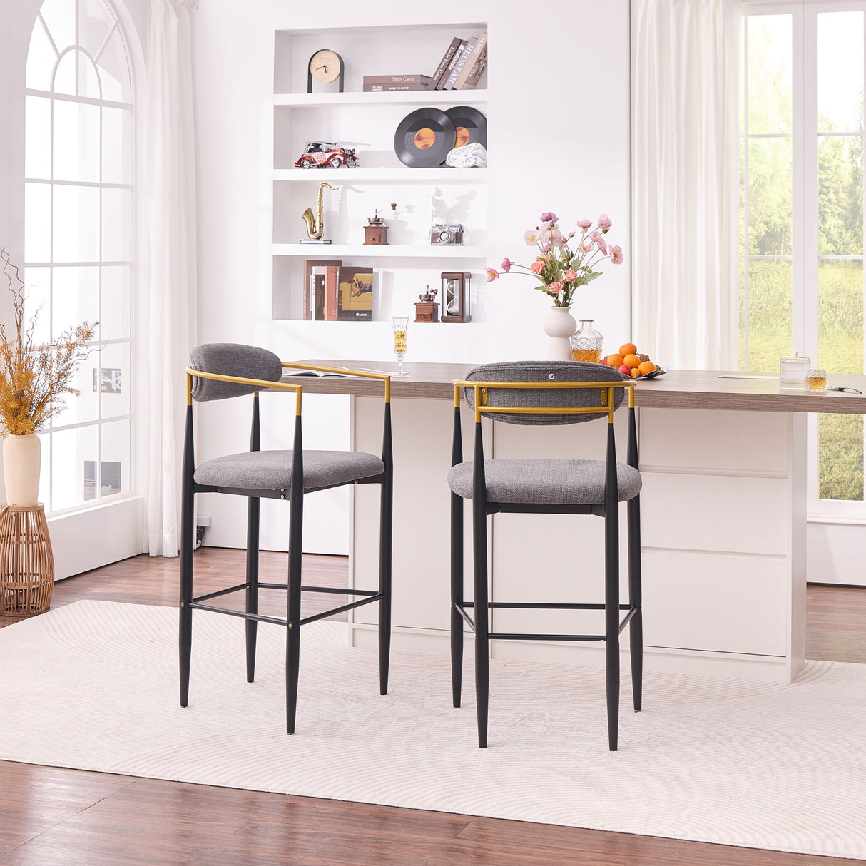 Upholstered Bar Stool With Ergonomic Design (Set of 2)
