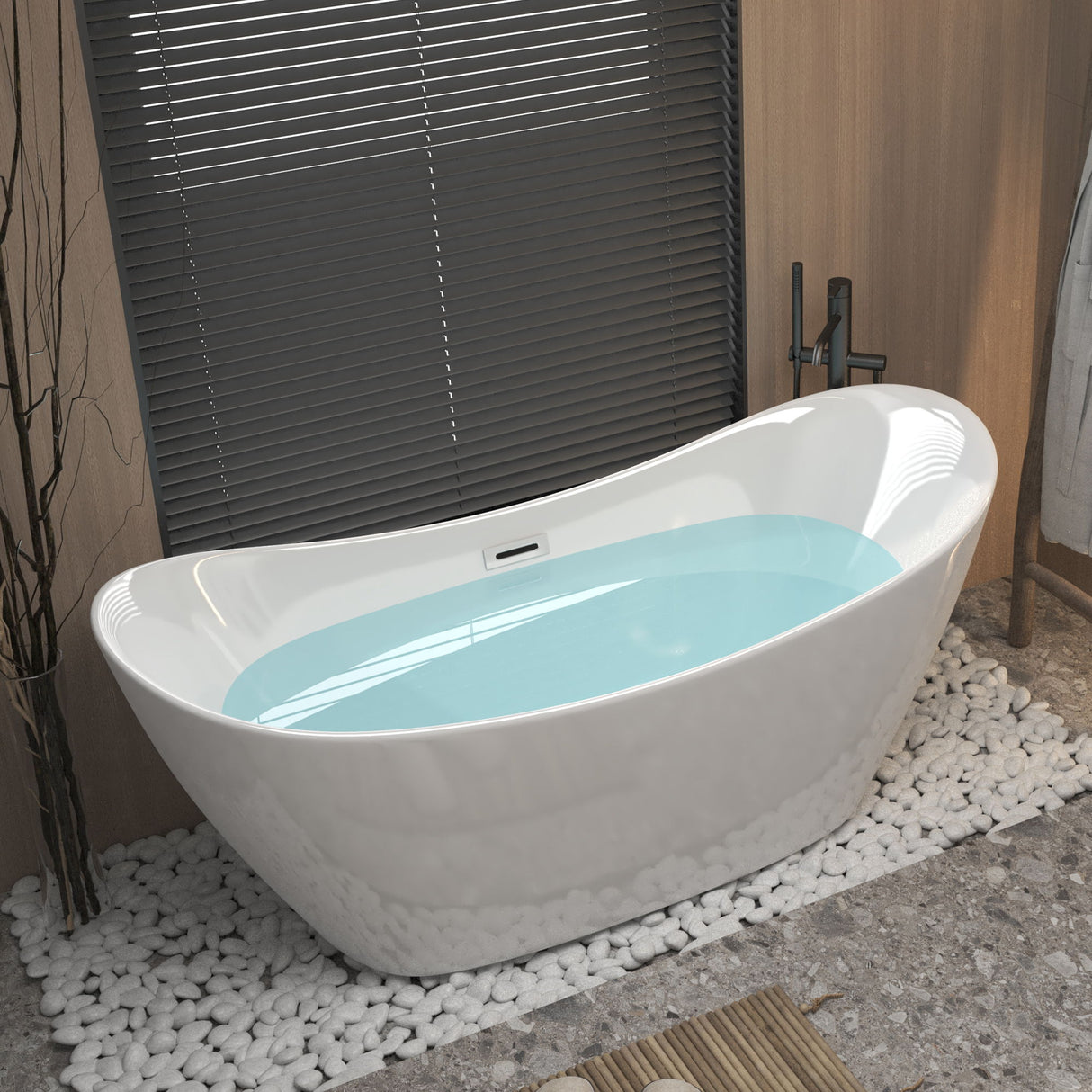 Freestanding Tub With Overflow And Pop Up Drain, Ergonomic Design