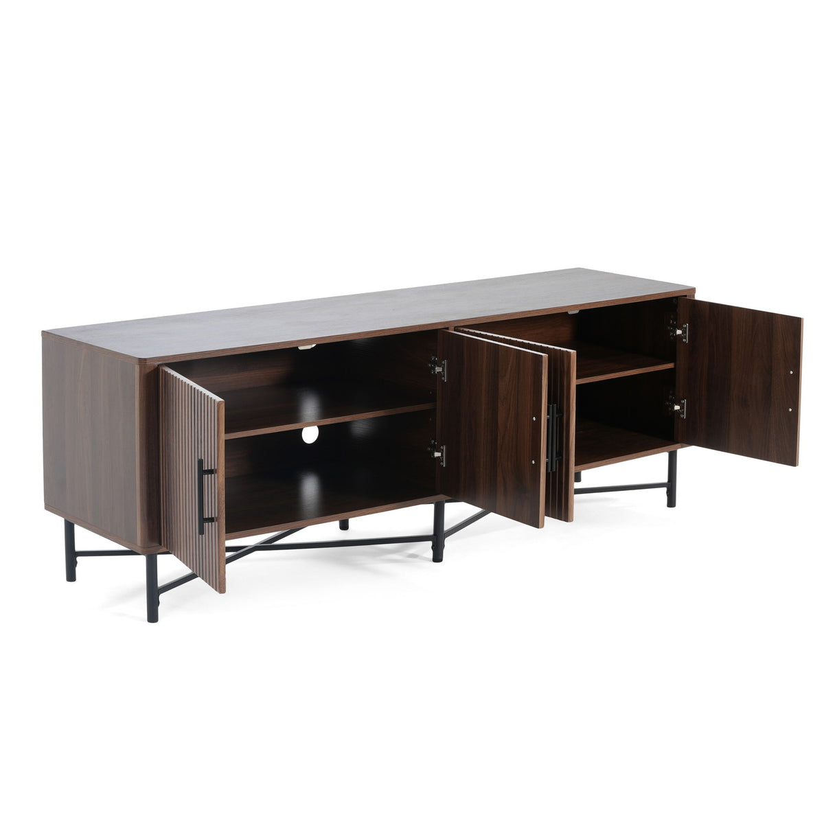 4 Door TV Cabinet, 2 Storage Spaces, Adjustable Shelves