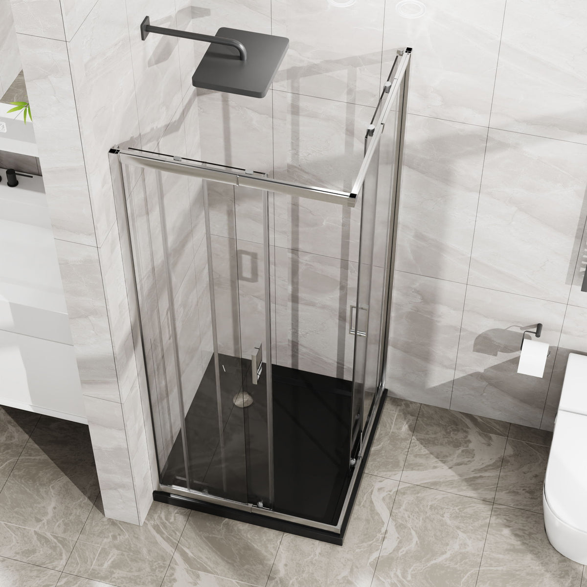 Corner Sliding Shower Door & Base Combo No Drain Kit