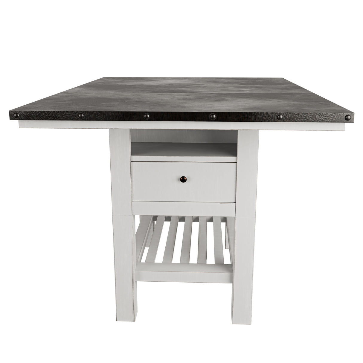 Counter Height Dining Table With 2 Leaves, Under Table Storage - Antique White / Gray