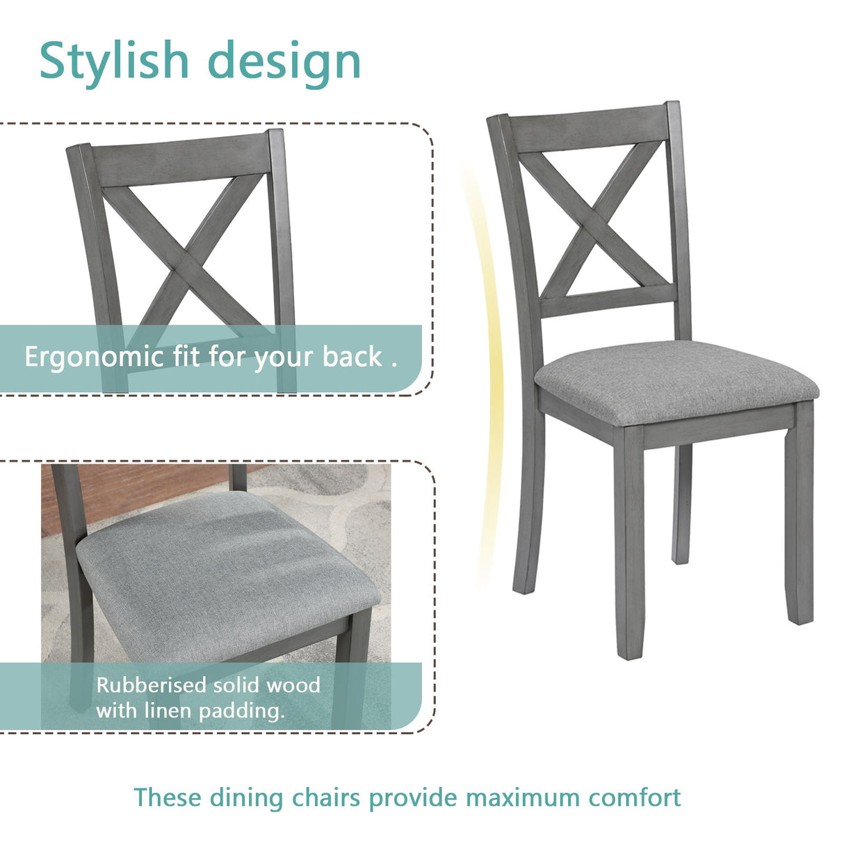 5 Piece Dining Table Set With 4 Chairs For Kitchen - Gray
