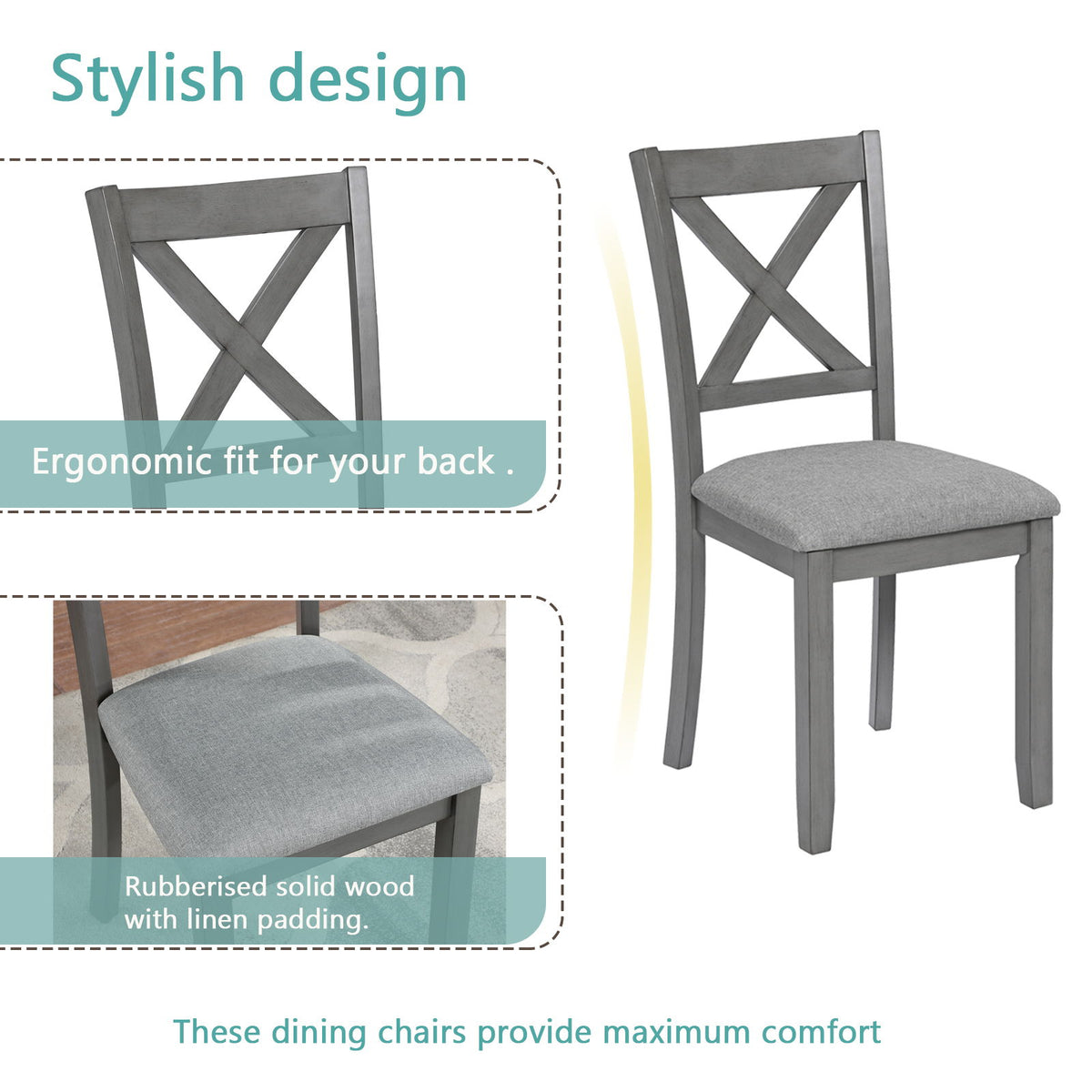 5 Piece Dining Table Set With 4 Chairs For Kitchen - Gray