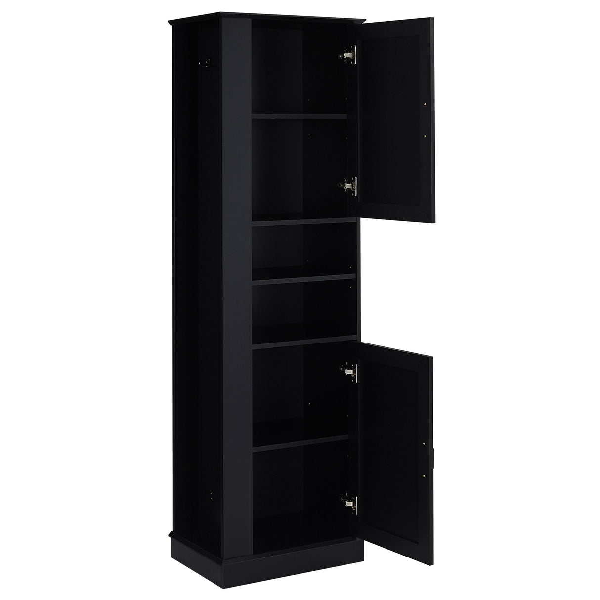 Tall Freestanding Bathroom Storage Cabinet With Adjustable Shelves And Side Hooks Board, Rectangle Design