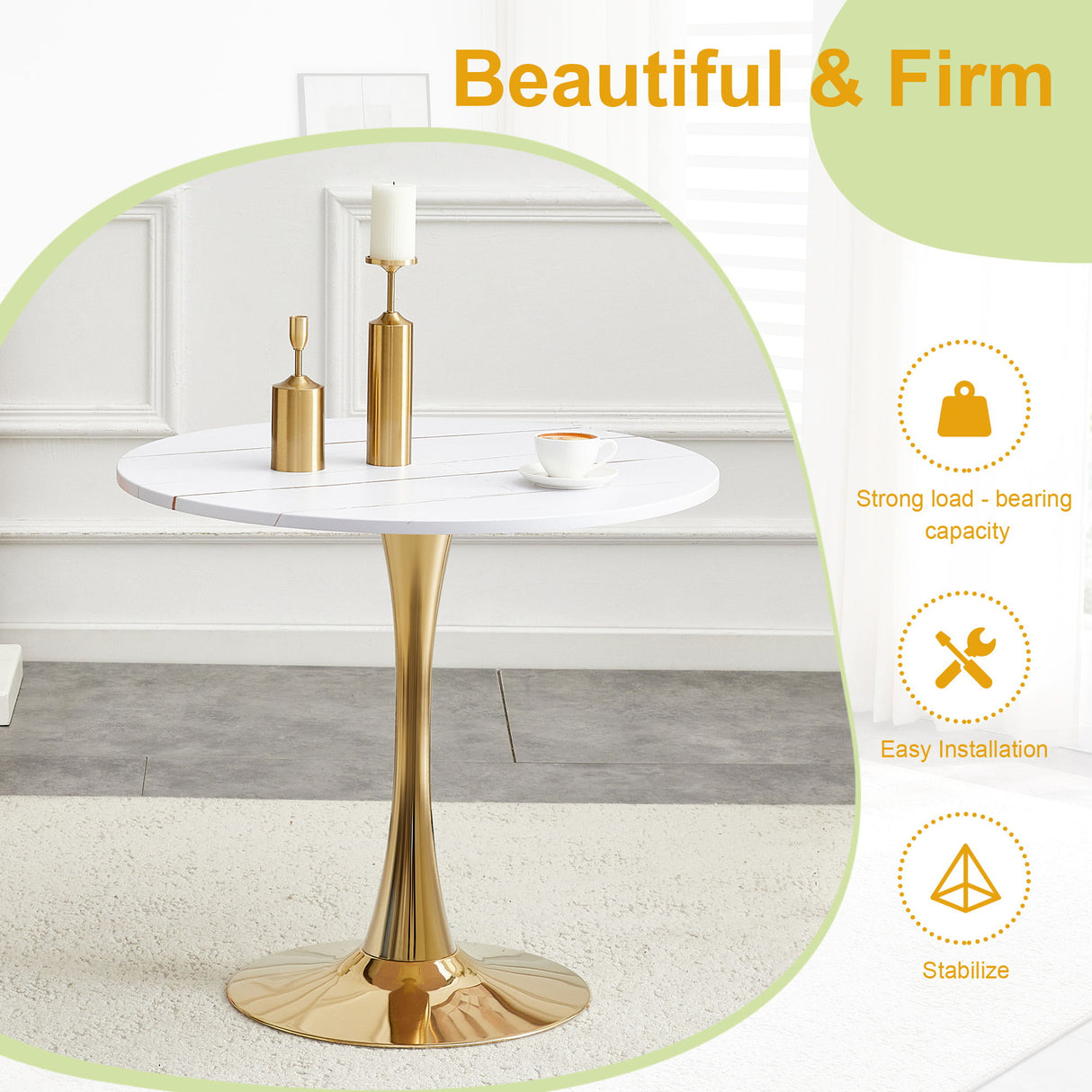 Round Dining Table & Thickened Top For Kitchen