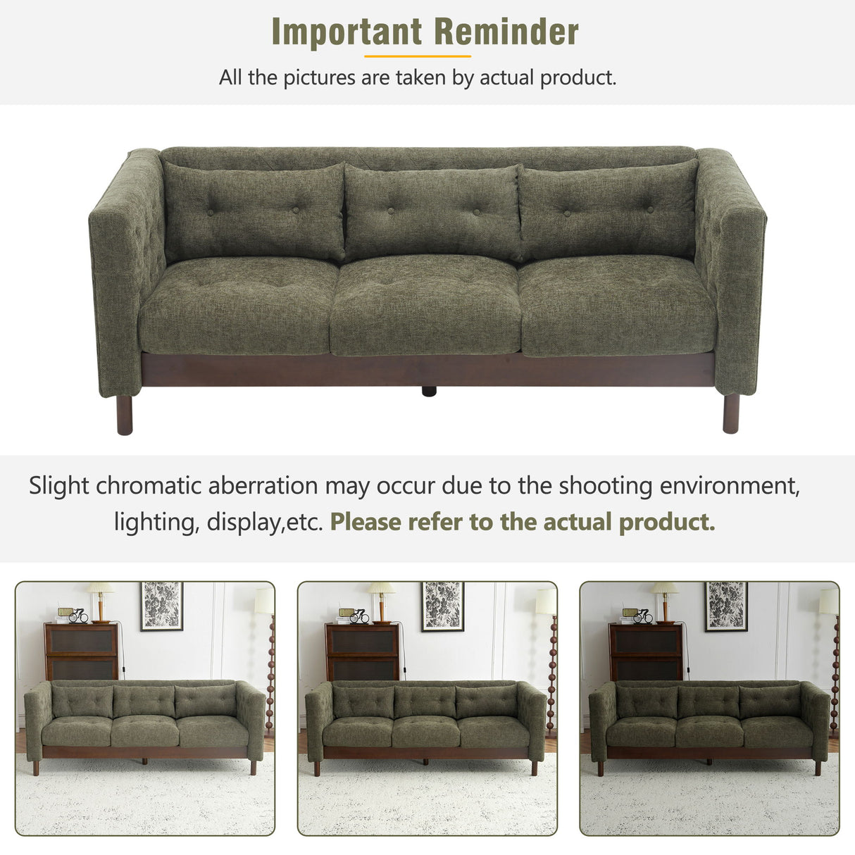 Upholstered Sofa Modern 3 Seater Sofa Couch With Tufted Design For Living Room