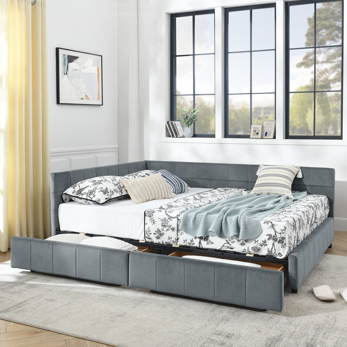 Elegant Storage Upholstered Tufted Bed Frame With Backrest And Armrests