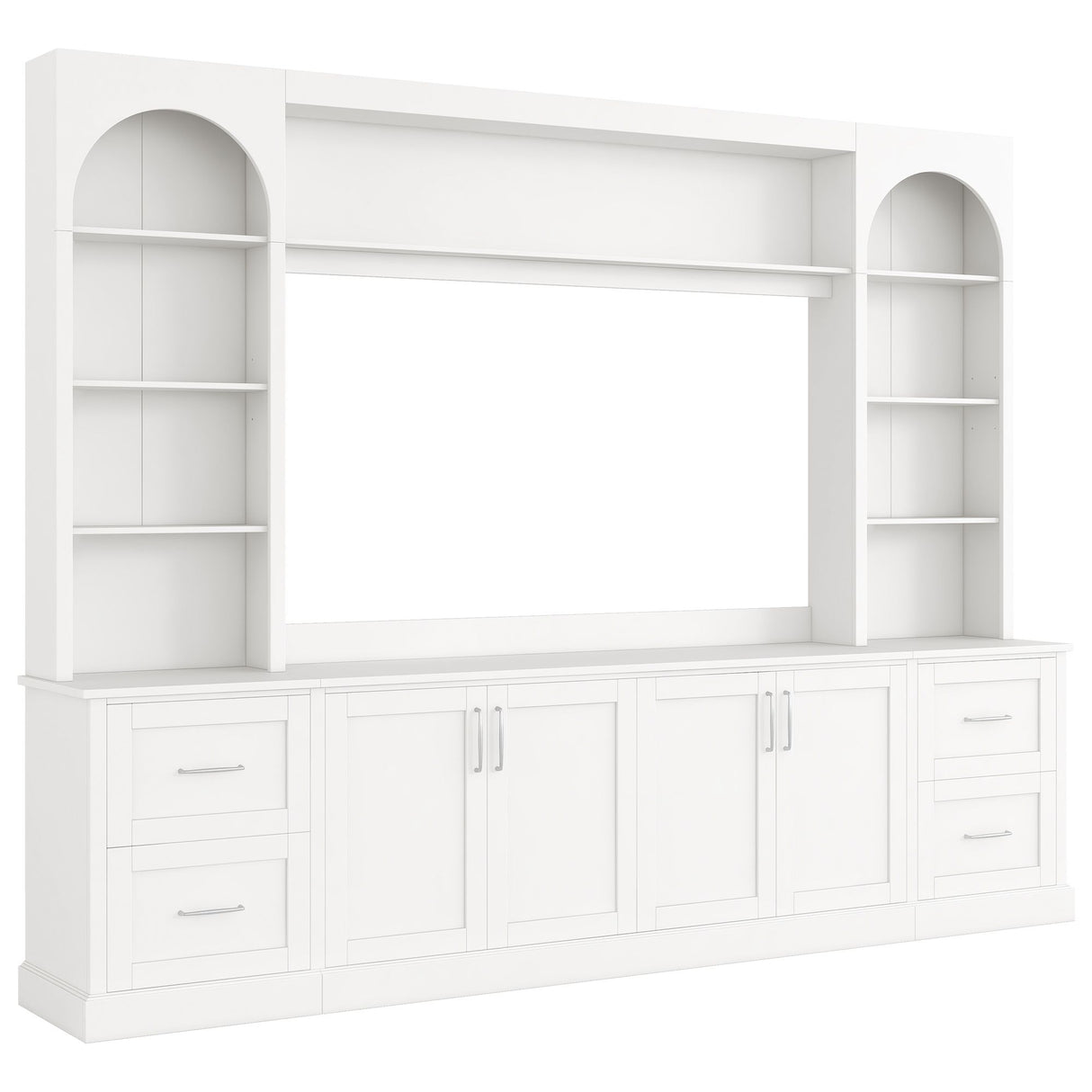 Arched Entertainment Center Wall Unit With Drawers, TV Stand
