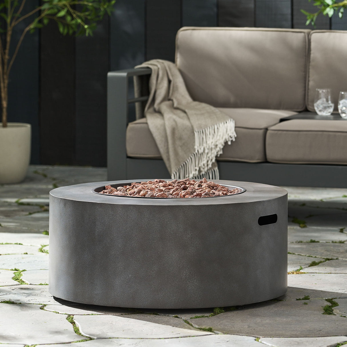 Round Propane Fire Pit Table Modern Outdoor Patio Heater 40000 BTU
