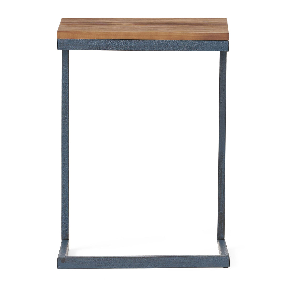 Large C Shaped End Table With Iron Base And Fir Wood Top - Black