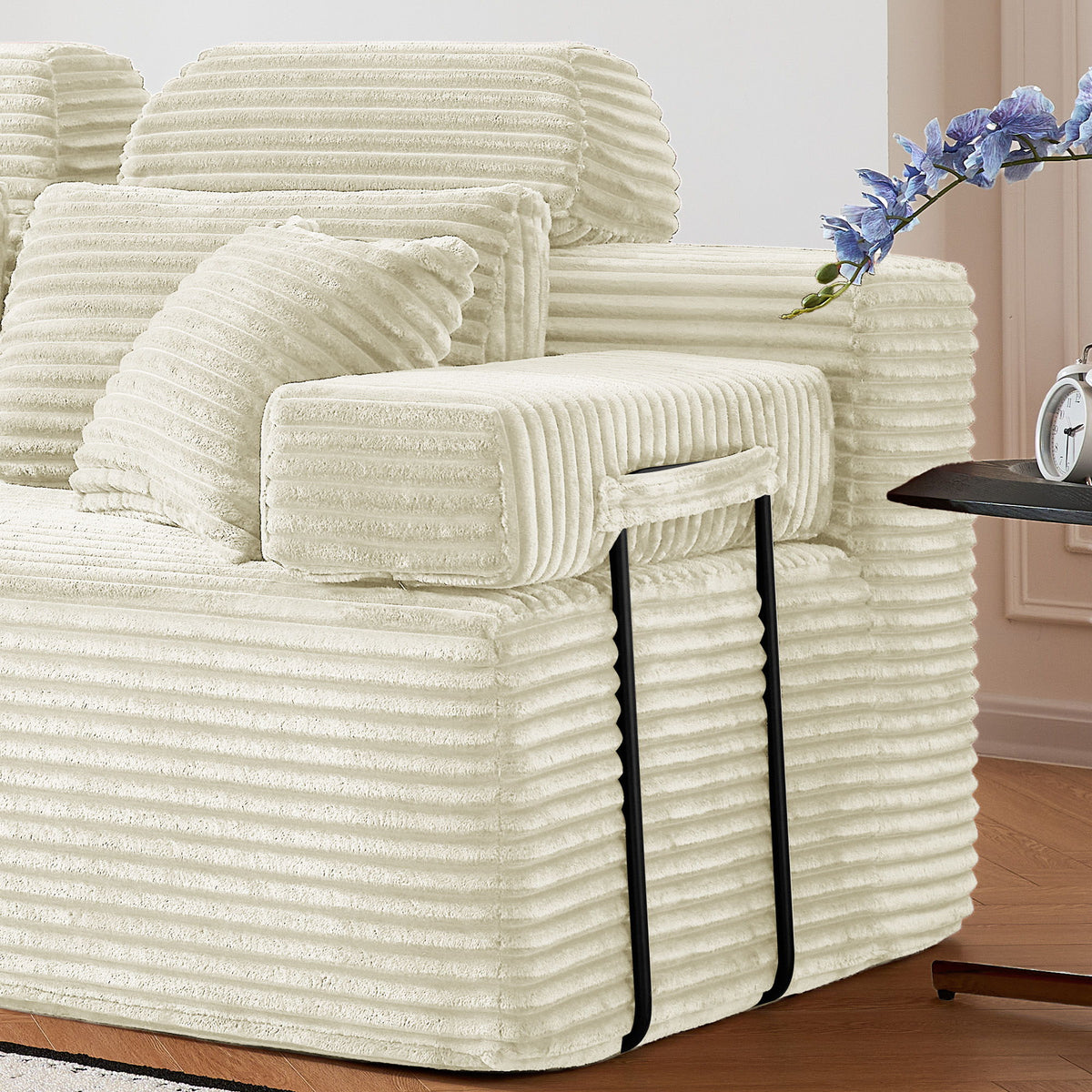 Sectional Sleeper Sofa & Storage Pockets, Modular Couch With Throw Pillows For Living Room