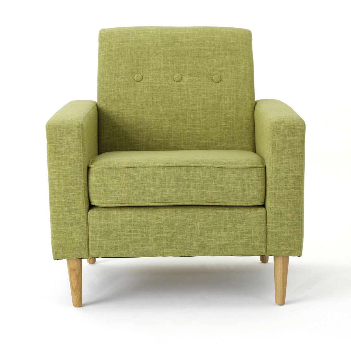 Modern Club Chair, Elegant Fabric With Rubberwood Legs - Green