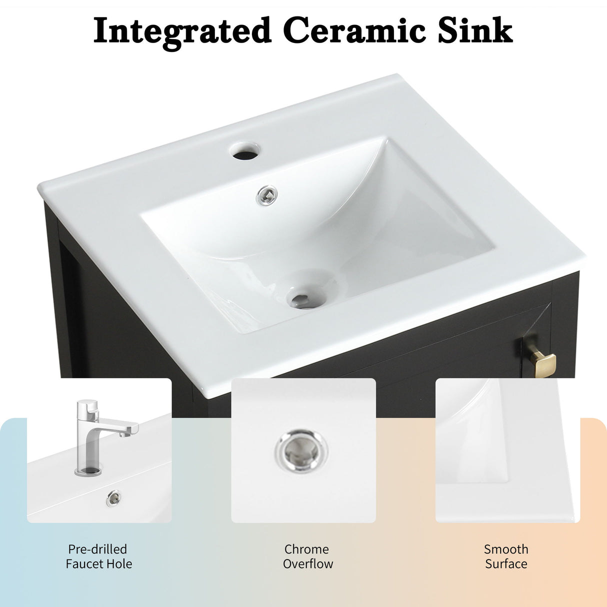 20" Bathroom Vanity With Sink Cabinet With Soft Closing Door, Drawer & Storage Rack - Black