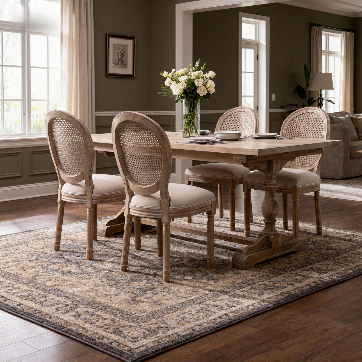 Dining Chairs, Upholstered With Round Back (Set of 2) - Beige