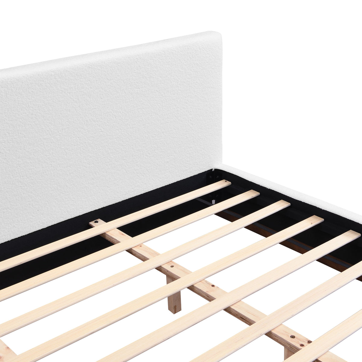 King Size Upholstered Bed With Solid Base Frame - White