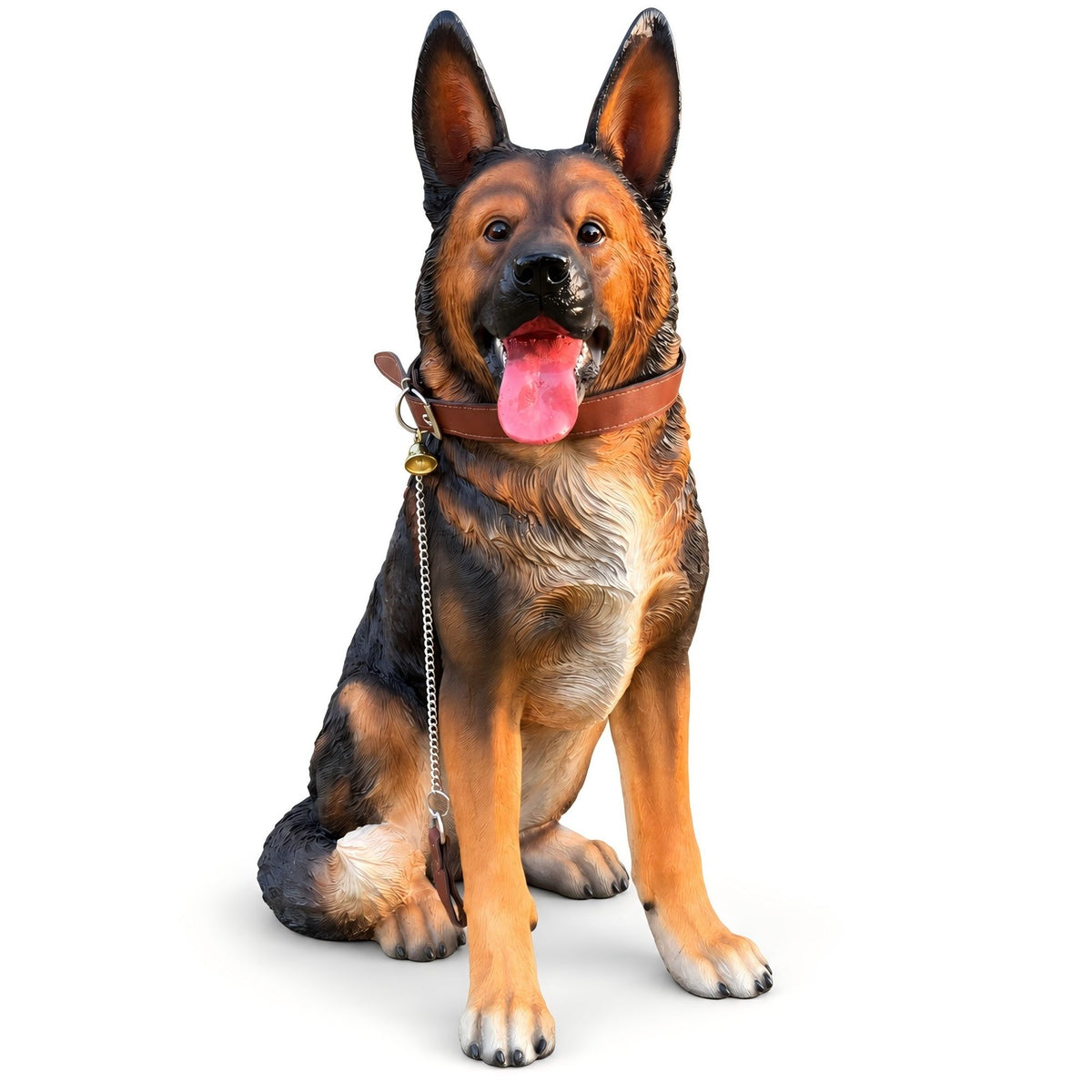 German Shepherd Dog Statue, Sitting Guard Sculpture - Black Brown