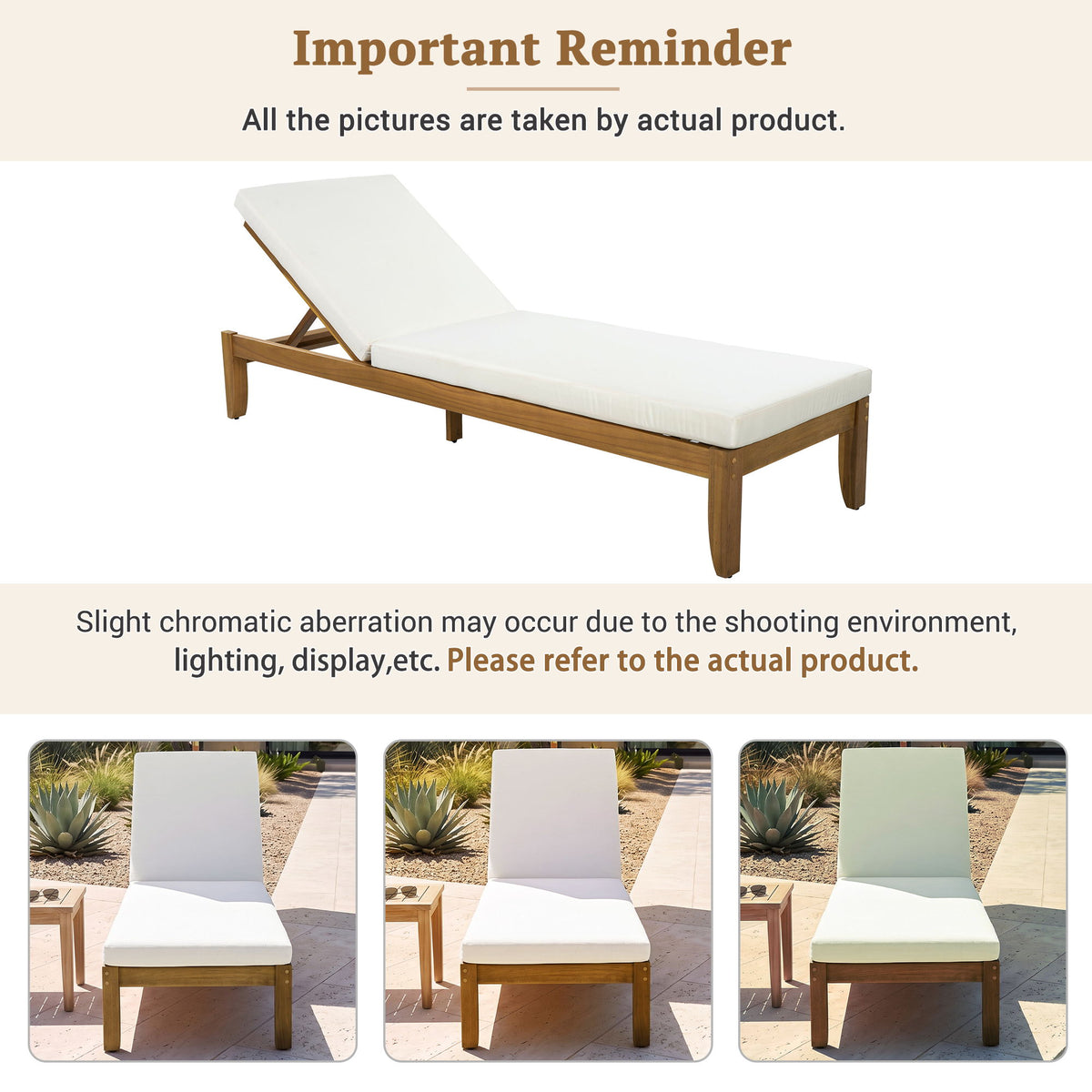 Adjustable Outdoor Patio Lounge Chair Chaise Lounge - Beige / Natural