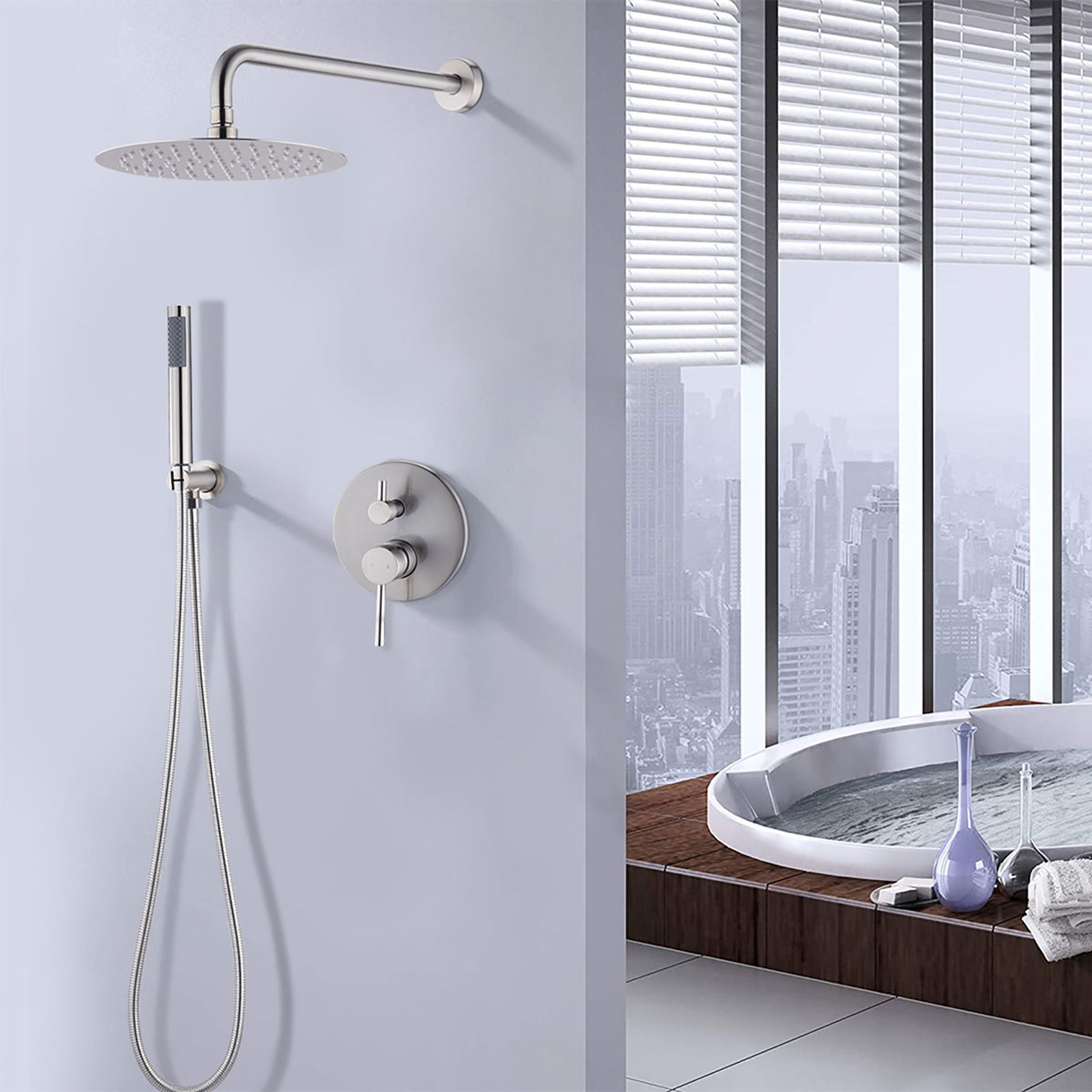 Elegant 10" Round Rain Shower Head And Handheld Set With Adjustable Tilt And Dual Modes