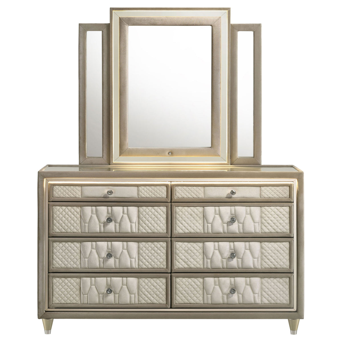 Mika - 8 Drawer LED Dresser With Mirror - Ivory