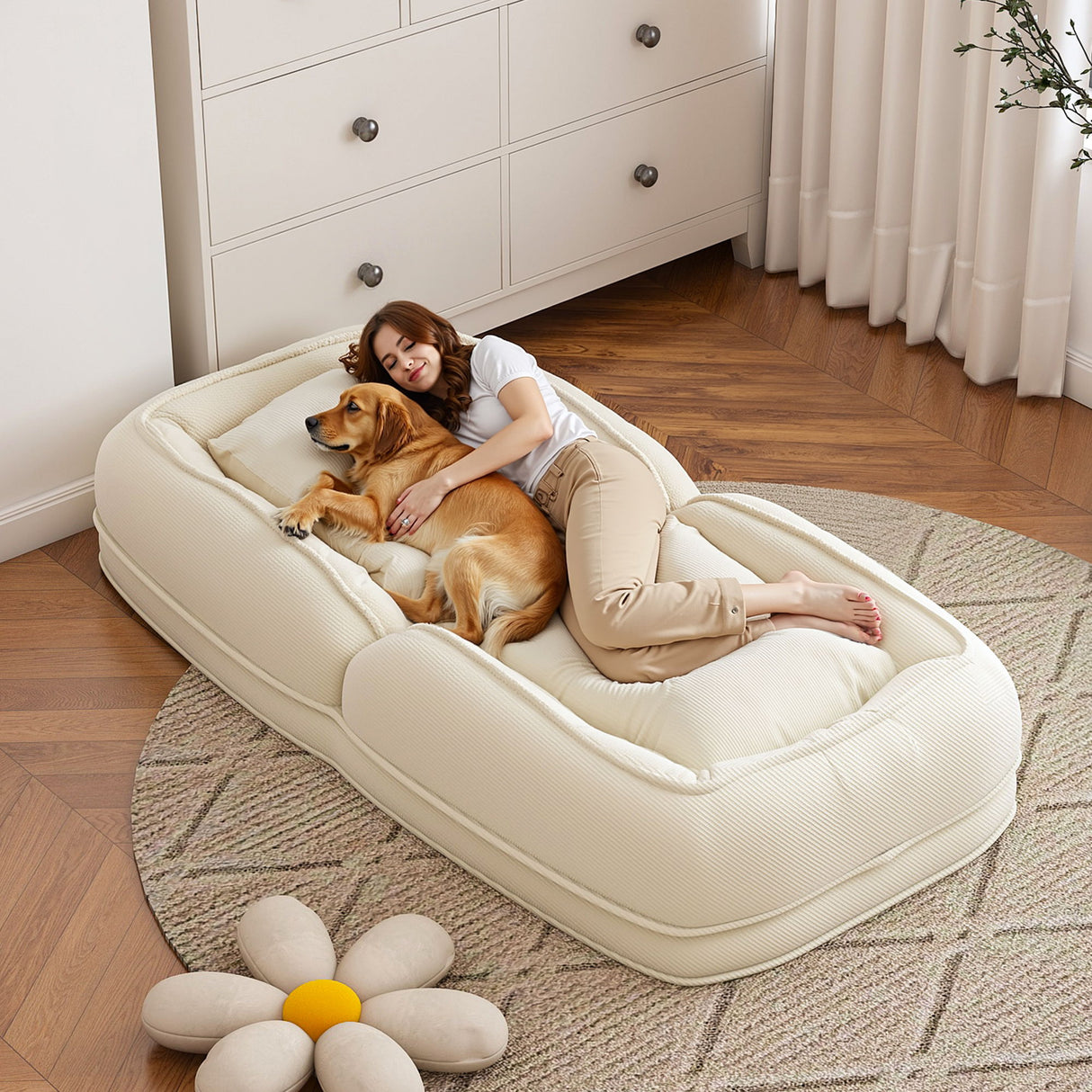 Upholstered Foldable Lazy Sofa Bed For Adults And Pets