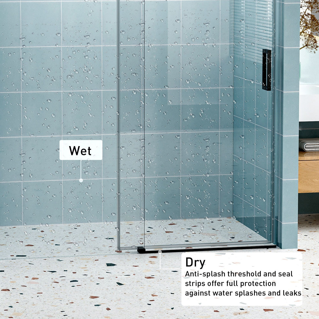 Frameless Soft Closing Shower Door, 1 / 4" (6Mm) Tempered Glass Single Sliding With Explosion Proof Coating - Matte Black