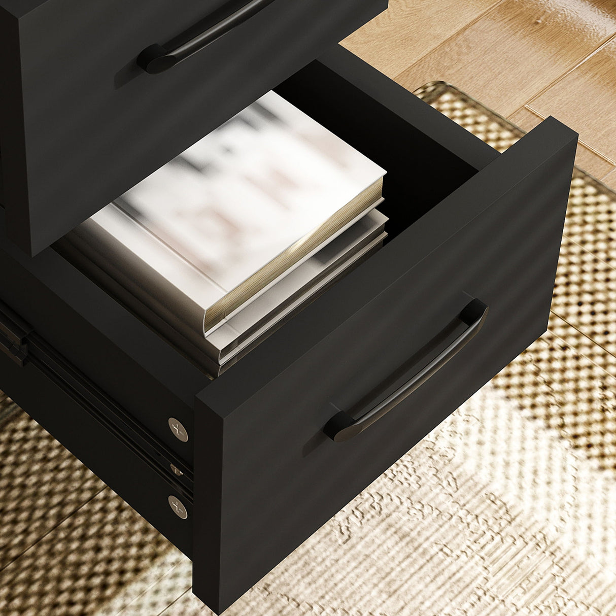Computer Desk With 4 In 1 Socket, 3 Slide Drawers And 4 Storage Levels, For Home Office - Black