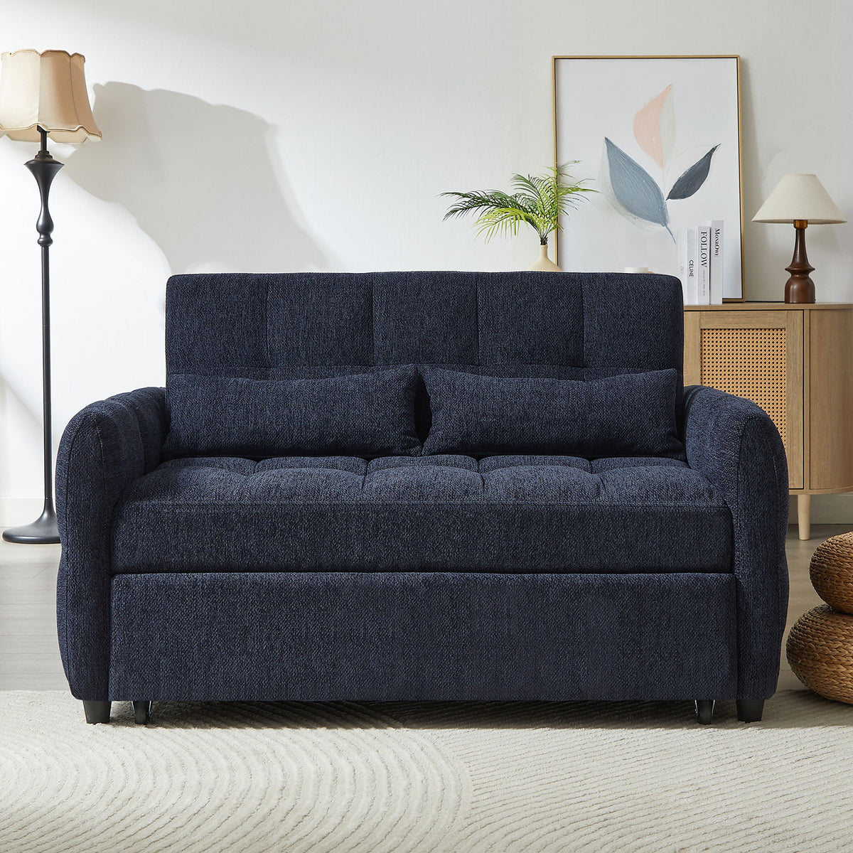 Loveseat Sofa Pull-Out Bed With Adjustable Backrest, 3 USB Ports And 2 Lumbar Pillows For Living Room