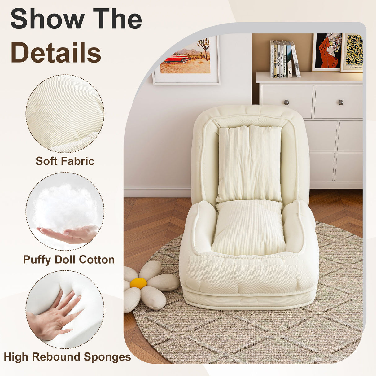 Upholstered Foldable Lazy Sofa Bed For Adults And Pets