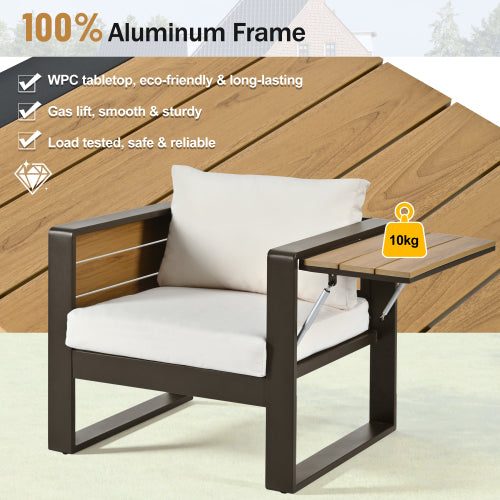 Large 4-Piece Aluminum Frame Outdoor Patio Furniture Set Beige Cushions