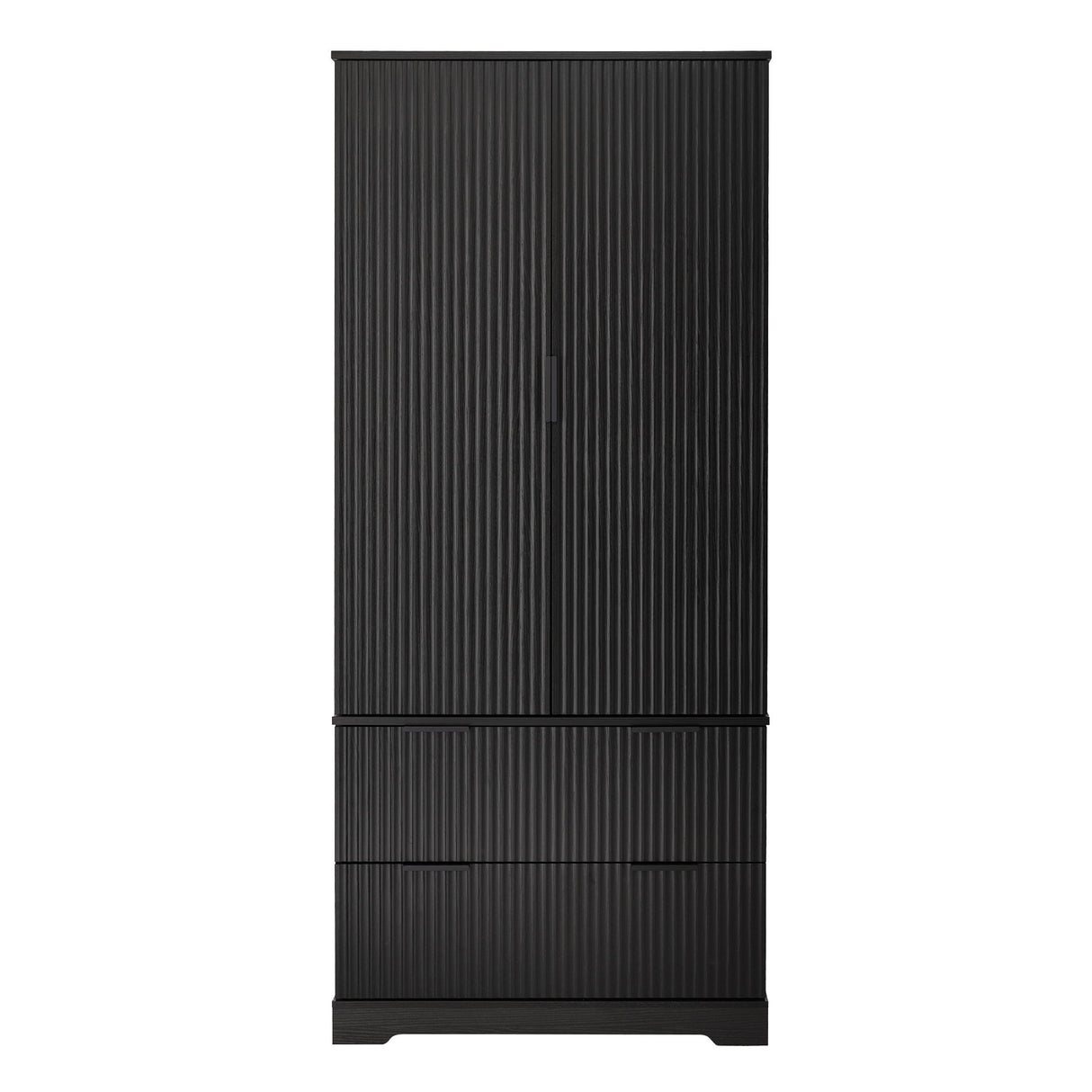 Fluted Kitchen Pantry Cabinet With 2 Large Drawers & 8 Door Spice Rack Freestanding Storage Organizer - Black