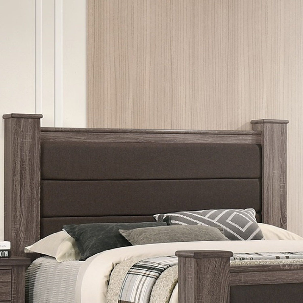 Queen Size Bed & Upholstered Headboard And Footboard Drawers - Brown