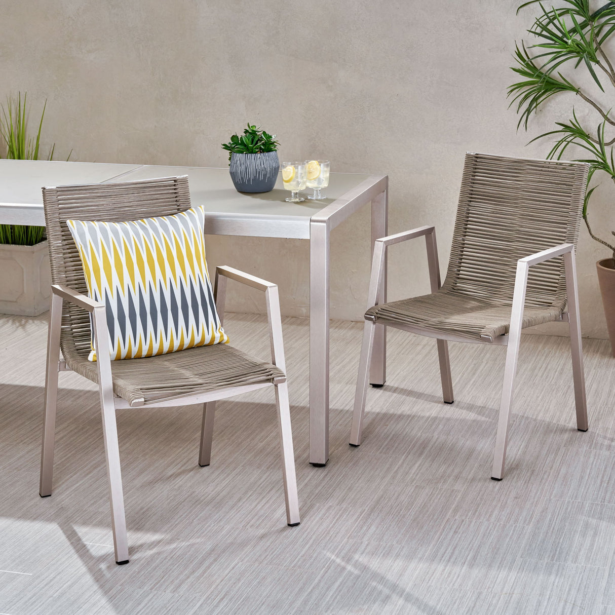 Outdoor Modern Aluminum Dining Chair Set With Rope Sea (Set of 2)