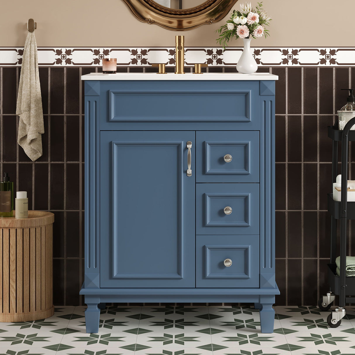 Bathroom Vanity With Sink, Compact Cabinet & 2 Drawers And Adjustable Shelf