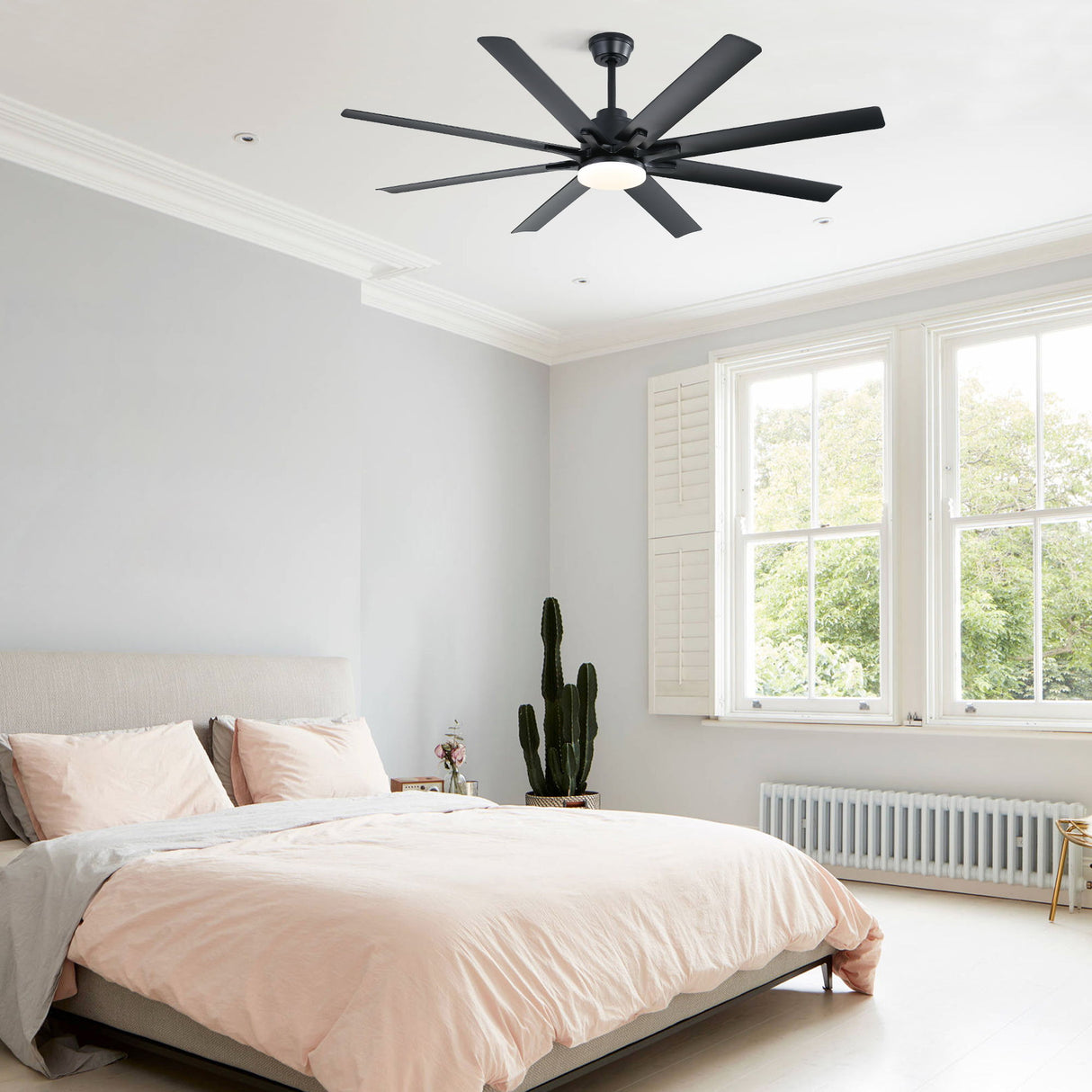 66" Ceiling Fan With Dimmable LED Light, 8 Blades, Smart Remote Control, Reversible DC Motor, For Home Office - Matte Black