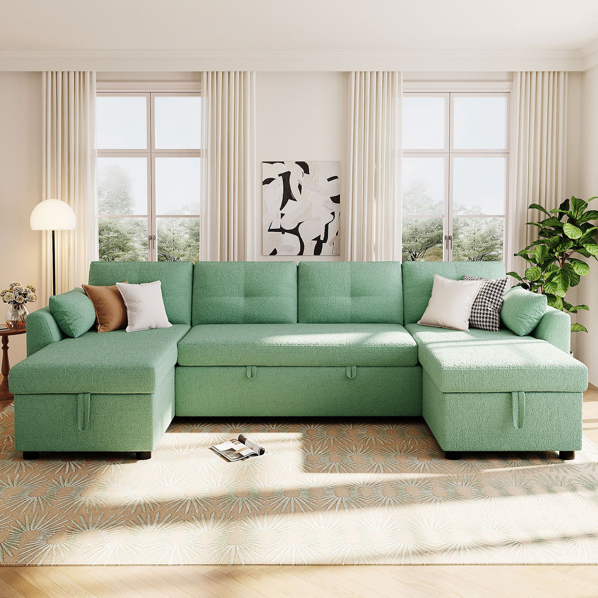 U-Shaped Sectional Sofa Bed With Storage And USB Ports