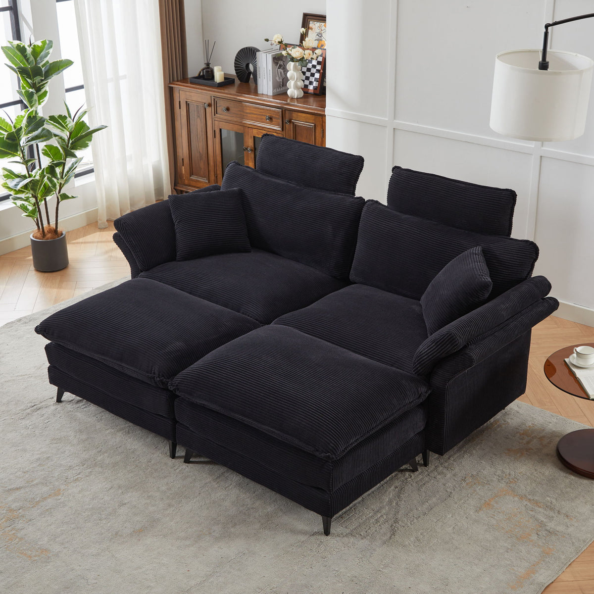 Modern Deep Seat Sectional Sofa With Ottoman