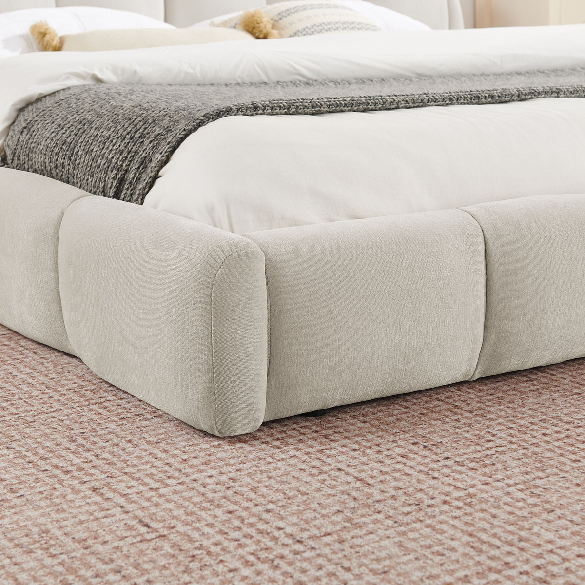 Upholstered Platform Bed Frame, Low Profile Floor Bed, No Box Spring Required